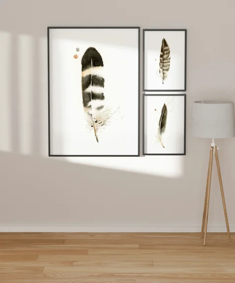 Image of a feather watercolor painting by Shayna Larsen, originals & prints available