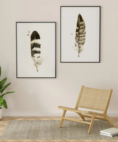 Image of a feather watercolor painting by Shayna Larsen, originals & prints available