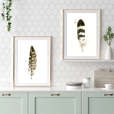 Image of a feather watercolor painting by Shayna Larsen, originals & prints available