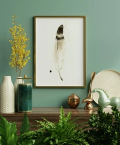 Image of a feather watercolor painting by Shayna Larsen, originals & prints available