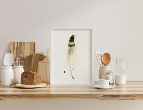 Image of a feather watercolor painting by Shayna Larsen, originals & prints available