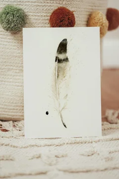 Image of a feather watercolor painting by Shayna Larsen, originals & prints available