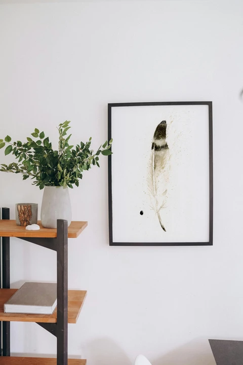 Image of a feather watercolor painting by Shayna Larsen, originals & prints available