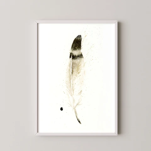 Image of a feather watercolor painting by Shayna Larsen, originals & prints available