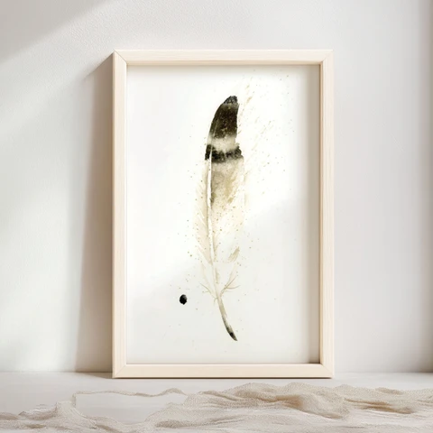 Image of a feather watercolor painting by Shayna Larsen, originals & prints available