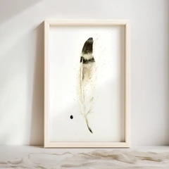 Image of a feather watercolor painting by Shayna Larsen, originals & prints available