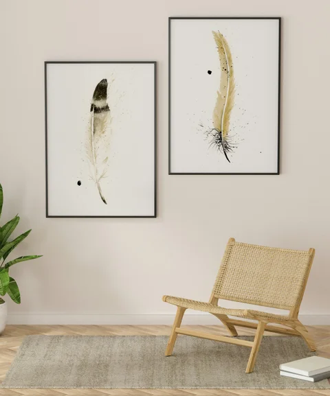 Image of a feather watercolor painting by Shayna Larsen, originals & prints available