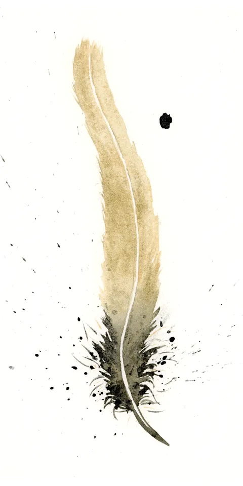 Image of a feather watercolor painting by Shayna Larsen, originals & prints available