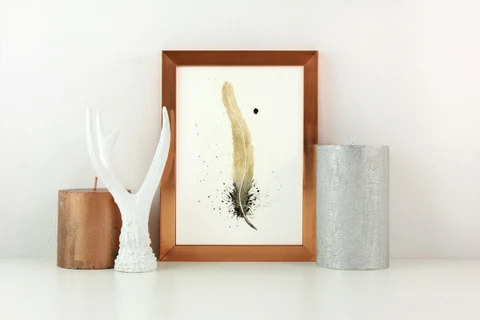 Image of a feather watercolor painting by Shayna Larsen, originals & prints available