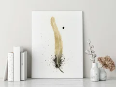 Image of a feather watercolor painting by Shayna Larsen, originals & prints available