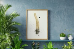 Image of a feather watercolor painting by Shayna Larsen, originals & prints available