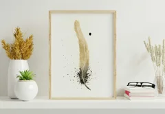 Image of a feather watercolor painting by Shayna Larsen, originals & prints available