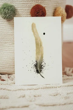 Image of a feather watercolor painting by Shayna Larsen, originals & prints available