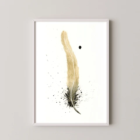 Image of a feather watercolor painting by Shayna Larsen, originals & prints available