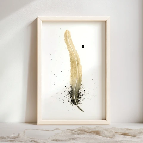 Image of a feather watercolor painting by Shayna Larsen, originals & prints available