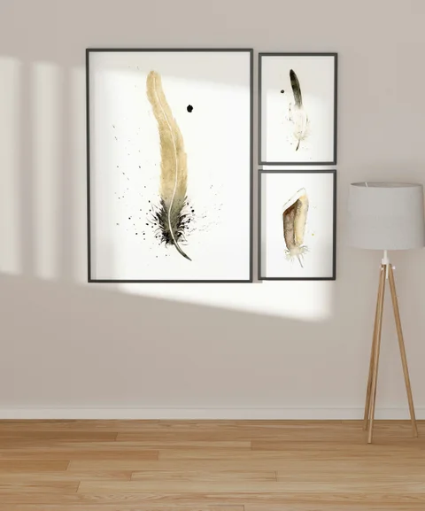 Image of a feather watercolor painting by Shayna Larsen, originals & prints available