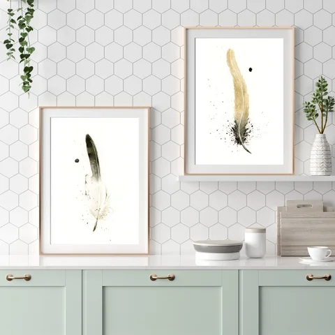 Image of a feather watercolor painting by Shayna Larsen, originals & prints available