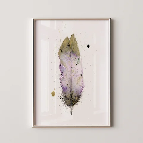 Image of a feather watercolor painting by Shayna Larsen, originals & prints available