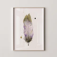 Image of a feather watercolor painting by Shayna Larsen, originals & prints available