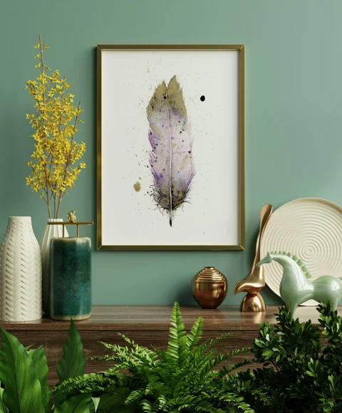 Image of a feather watercolor painting by Shayna Larsen, originals & prints available