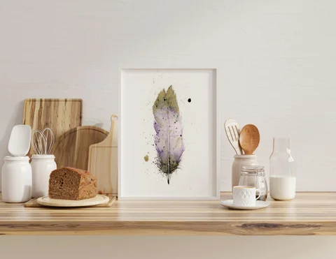 Image of a feather watercolor painting by Shayna Larsen, originals & prints available