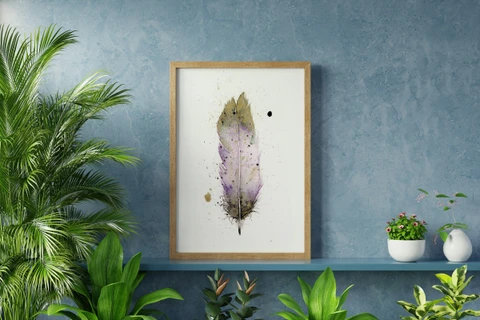 Image of a feather watercolor painting by Shayna Larsen, originals & prints available