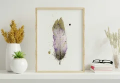 Image of a feather watercolor painting by Shayna Larsen, originals & prints available