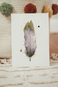 Image of a feather watercolor painting by Shayna Larsen, originals & prints available