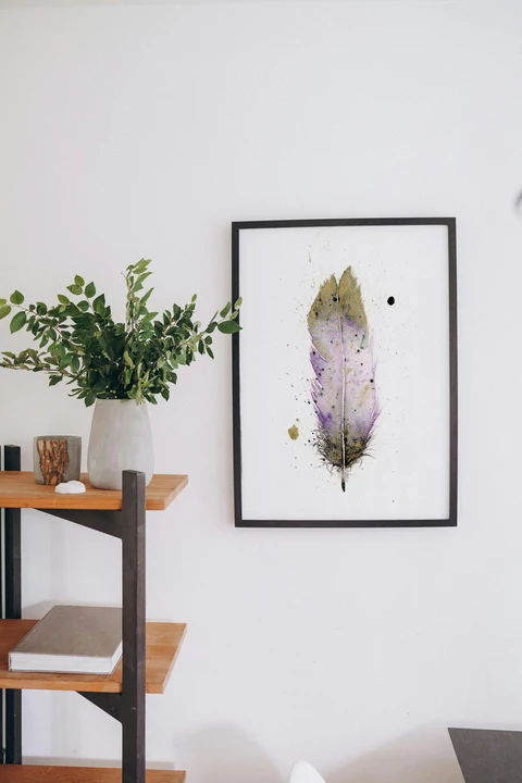 Image of a feather watercolor painting by Shayna Larsen, originals & prints available