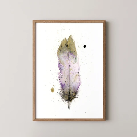 Image of a feather watercolor painting by Shayna Larsen, originals & prints available