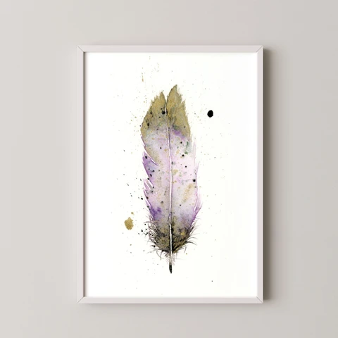 Image of a feather watercolor painting by Shayna Larsen, originals & prints available