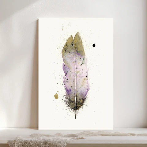 Image of a feather watercolor painting by Shayna Larsen, originals & prints available
