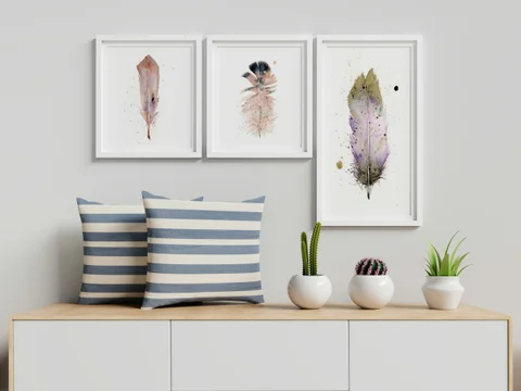 Image of a feather watercolor painting by Shayna Larsen, originals & prints available
