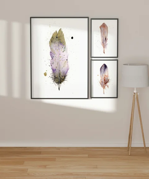 Image of a feather watercolor painting by Shayna Larsen, originals & prints available