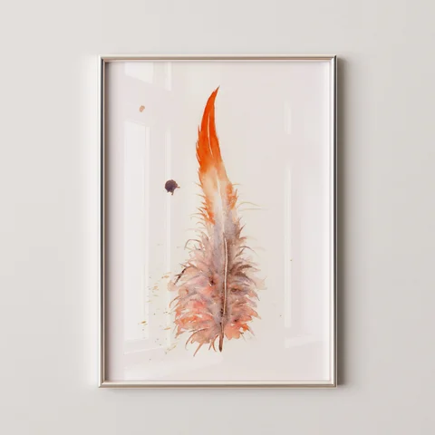 Image of a feather watercolor painting by Shayna Larsen, originals & prints available