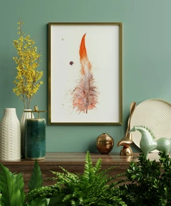 Image of a feather watercolor painting by Shayna Larsen, originals & prints available