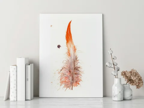 Image of a feather watercolor painting by Shayna Larsen, originals & prints available