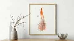 Image of a feather watercolor painting by Shayna Larsen, originals & prints available