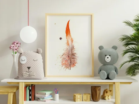 Image of a feather watercolor painting by Shayna Larsen, originals & prints available