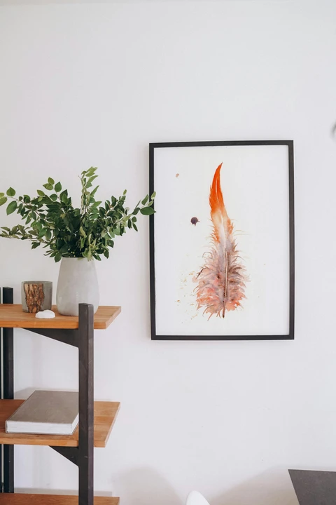 Image of a feather watercolor painting by Shayna Larsen, originals & prints available