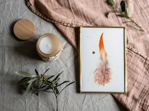 Image of a feather watercolor painting by Shayna Larsen, originals & prints available