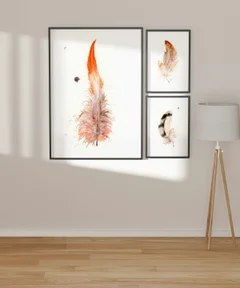 Image of a feather watercolor painting by Shayna Larsen, originals & prints available