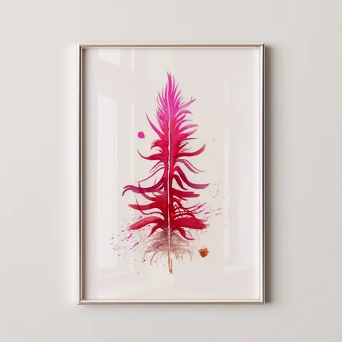 Image of a feather watercolor painting by Shayna Larsen, originals & prints available