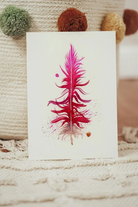 Image of a feather watercolor painting by Shayna Larsen, originals & prints available