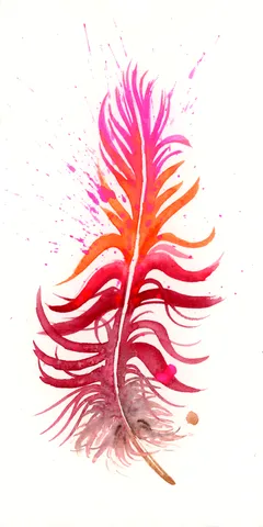 Image of a feather watercolor painting by Shayna Larsen, originals & prints available