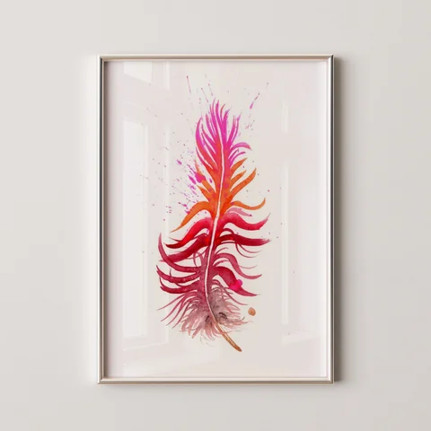 Image of a feather watercolor painting by Shayna Larsen, originals & prints available