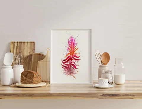 Image of a feather watercolor painting by Shayna Larsen, originals & prints available