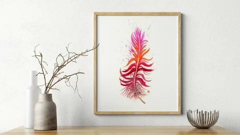 Image of a feather watercolor painting by Shayna Larsen, originals & prints available