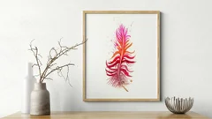 Image of a feather watercolor painting by Shayna Larsen, originals & prints available