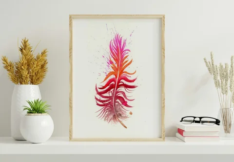 Image of a feather watercolor painting by Shayna Larsen, originals & prints available